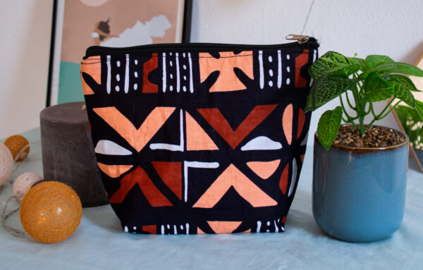 Trousse entoilée “Ganvié”  Orange et Beige